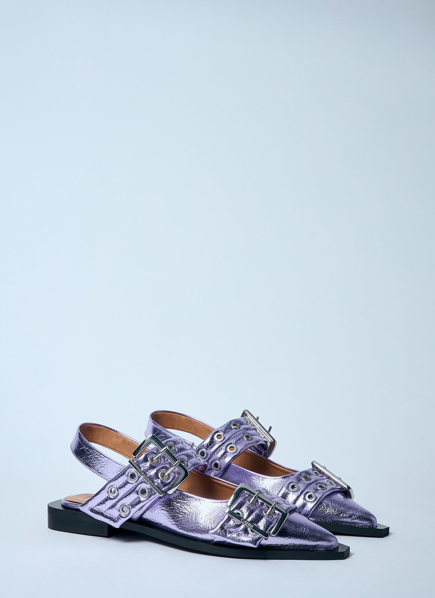 Ganni Women Metallic Feminine Buckle Ballerina Flats by Luosophy