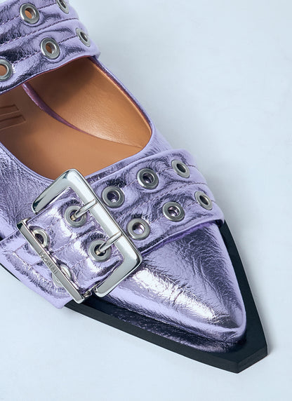 Ganni Women Metallic Feminine Buckle Ballerina Flats by Luosophy