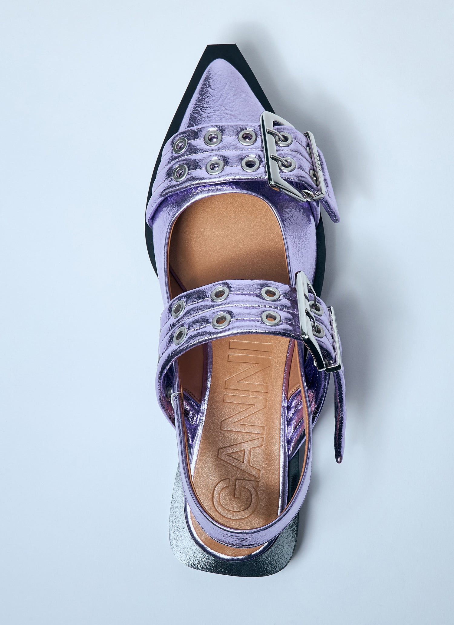 Ganni Women Metallic Feminine Buckle Ballerina Flats by Luosophy