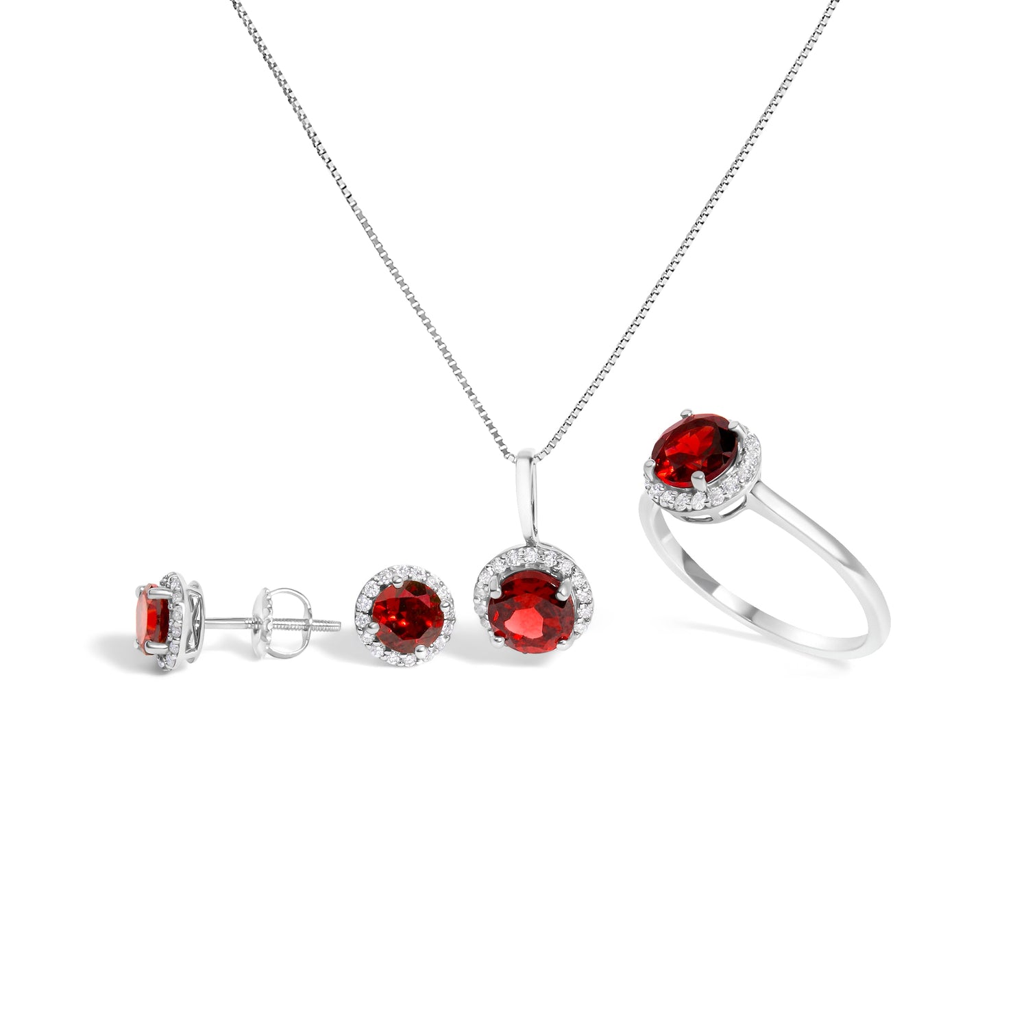10K White Gold Purple Amethyst and 3/8 Cttw Diamond Halo Jewelry Set (Earrings, Pendant &amp; Ring)