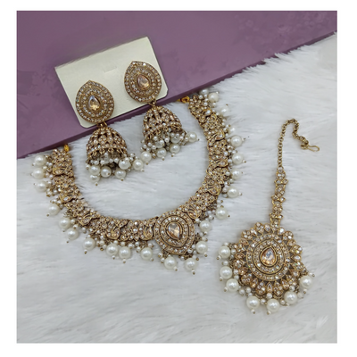 Joban Fashion Cream Stone Work Necklace Set