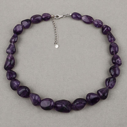 Amethyst Beaded Necklace, Genuine Raw Amethyst Beads Necklace for Women in Sterling Silver, February Birthstone Necklace, Gift for Mom by Bids.com