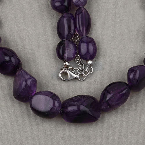 Amethyst Beaded Necklace, Genuine Raw Amethyst Beads Necklace for Women in Sterling Silver, February Birthstone Necklace, Gift for Mom by Bids.com