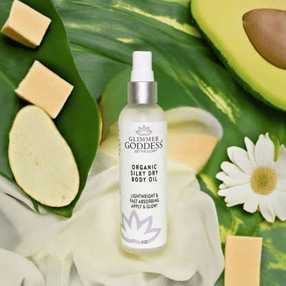 Glimmer Goddess Organic Silky Dry Body Oil - Hydrating &amp; Eco-Friendly (4 oz) - DestGlow