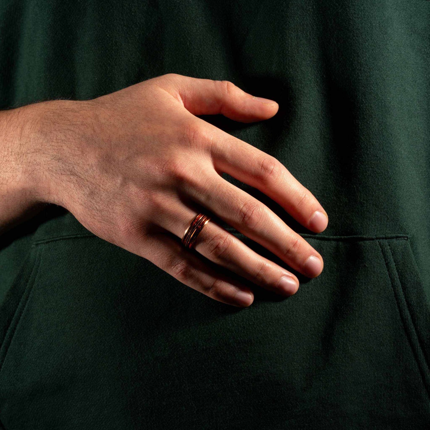 Guitar String Whiskey Barrel Wood Ring - Rose Gold Band Tungsten - DestGlow