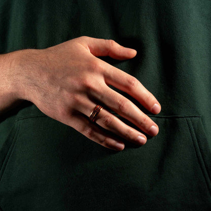 Guitar String Whiskey Barrel Wood Ring - Rose Gold Band Tungsten - DestGlow