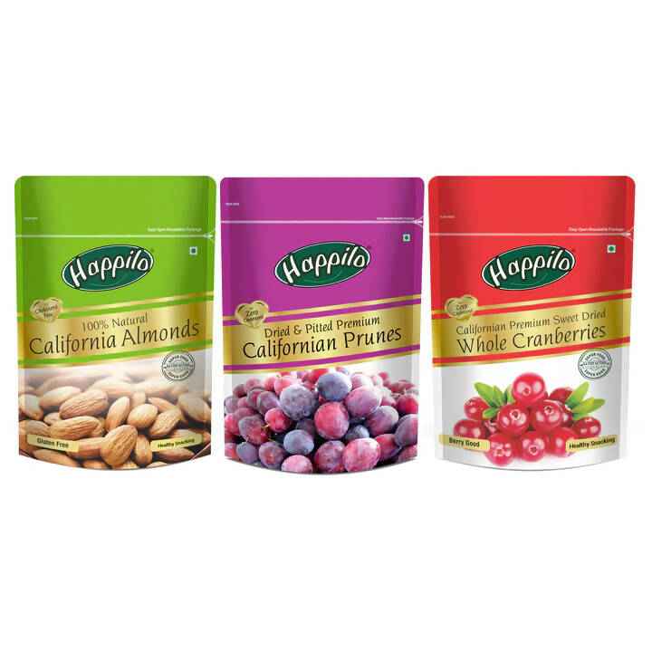 Happilo Premium Dry Fruits Combo (Californian Almonds, Prunes, Cranberries)