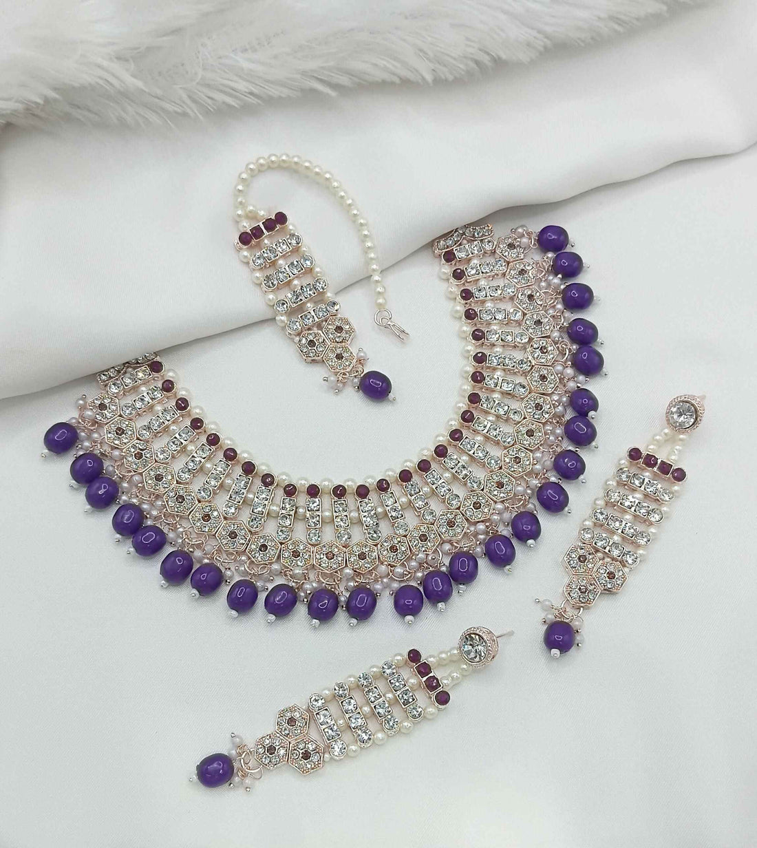 Joban Fashion Purple Stone Work Necklace Set