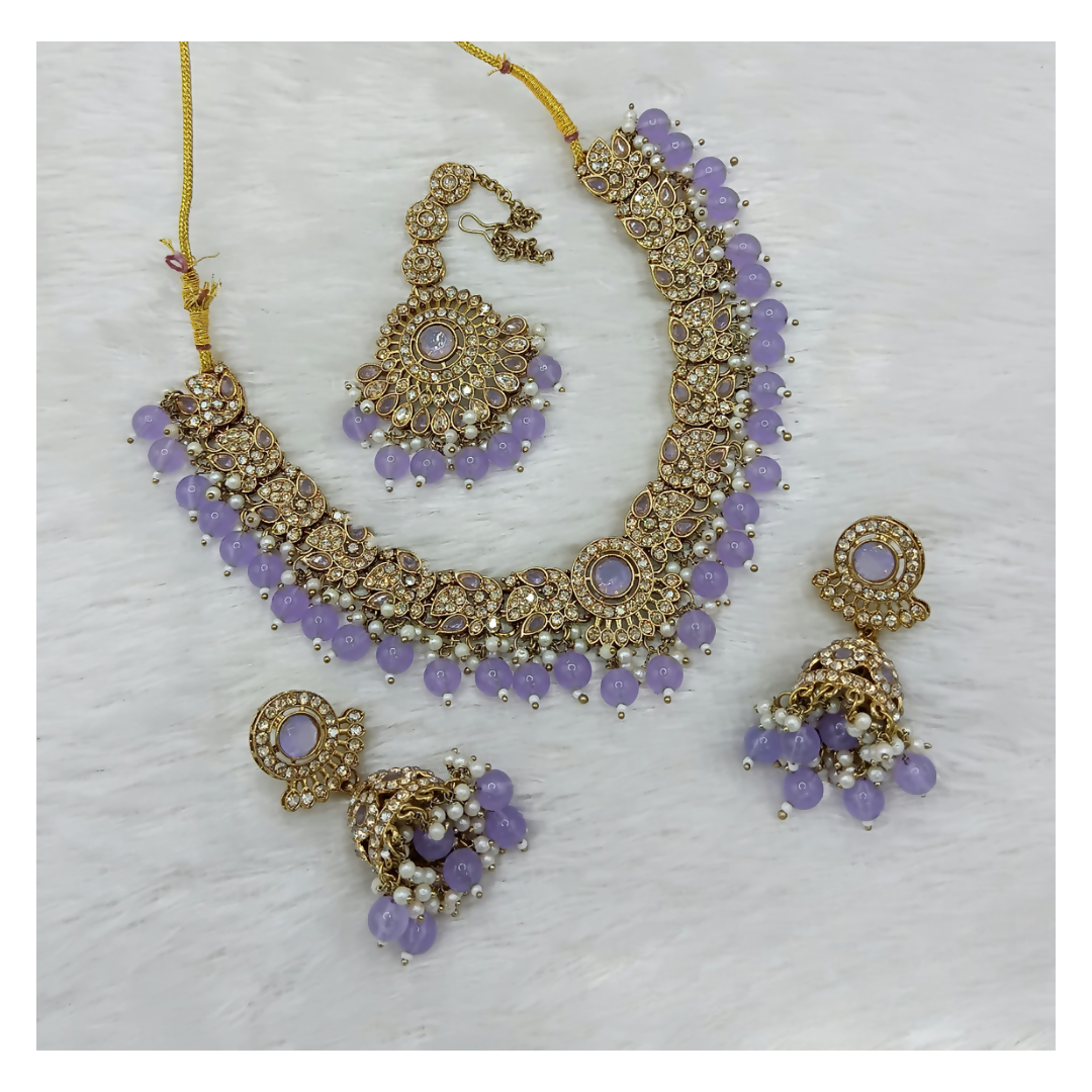 Joban Fashion Lavender Stone Work Necklace Set