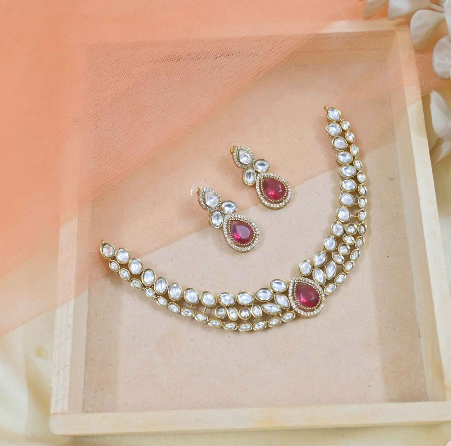 Joban Fashion Copper Pink Moissanite Necklace Set