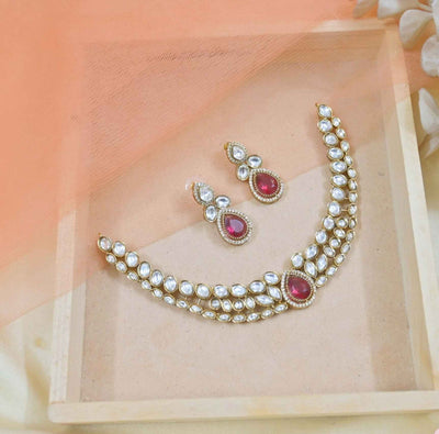Joban Fashion Copper Pink Moissanite Necklace Set