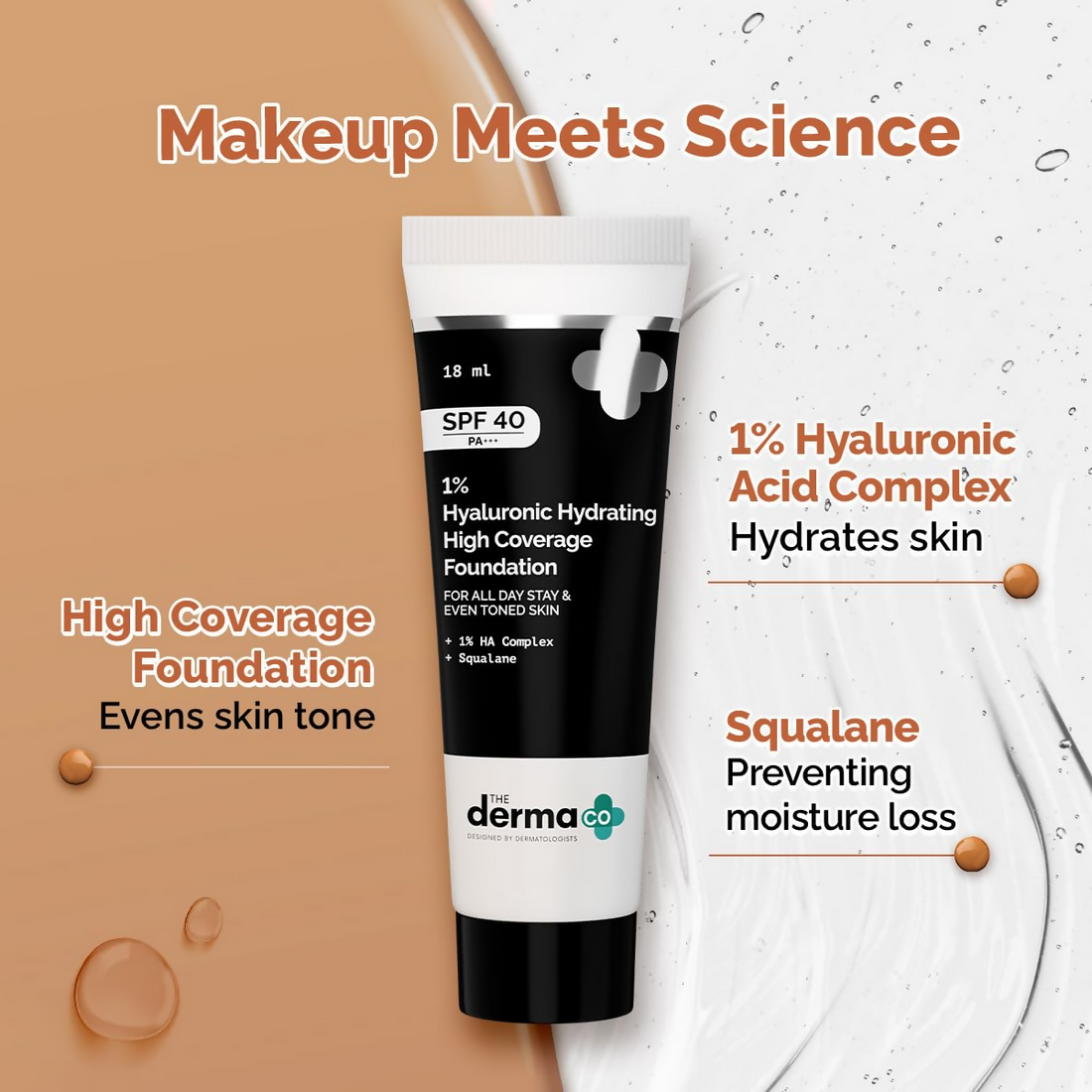 The Derma Co 1% Hyaluronic Hydrating High Coverage Foundation With SPF 40 PA+++ - 02 Nude - Limited Time Offer