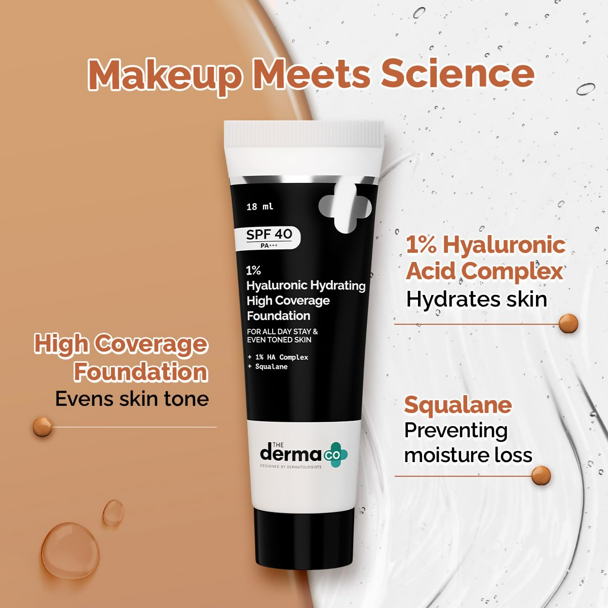 The Derma Co 1% Hyaluronic Hydrating High Coverage Foundation With SPF 40 PA+++ - 02 Nude - Limited Time Offer