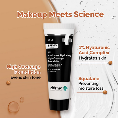 The Derma Co 1% Hyaluronic Hydrating High Coverage Foundation With SPF 40 PA+++ - 02 Nude - Limited Time Offer