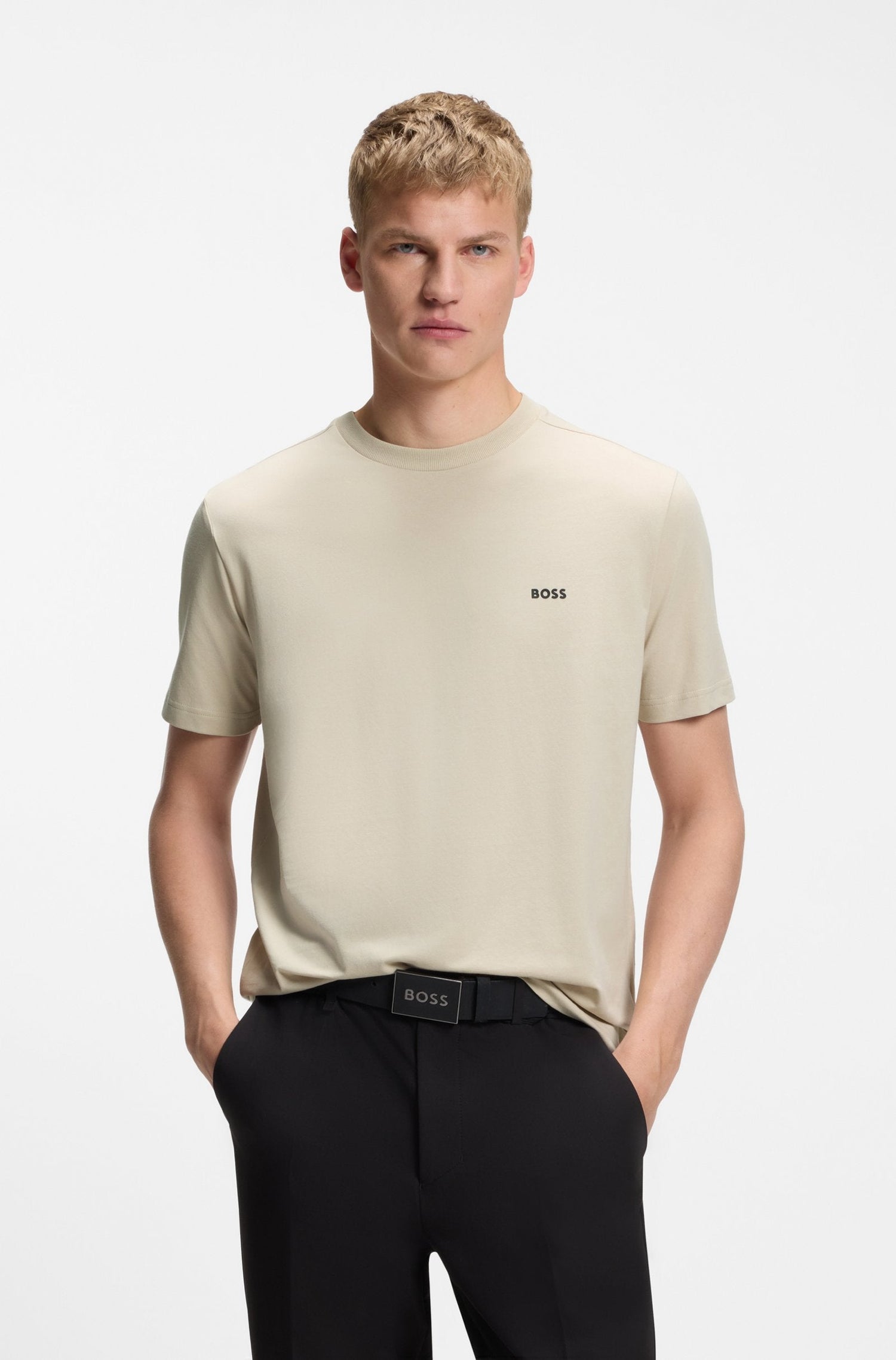 Boss Green Contrast Logo Tee - Beige by Denim Exchange