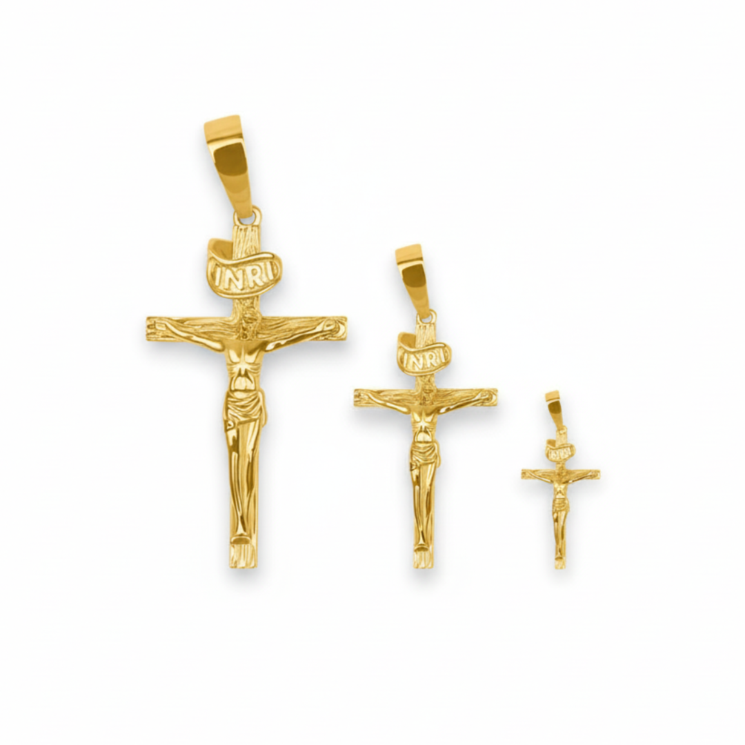 Jesus Crucifix Cross Pendant in 925 Sterling Silver 14K Gold