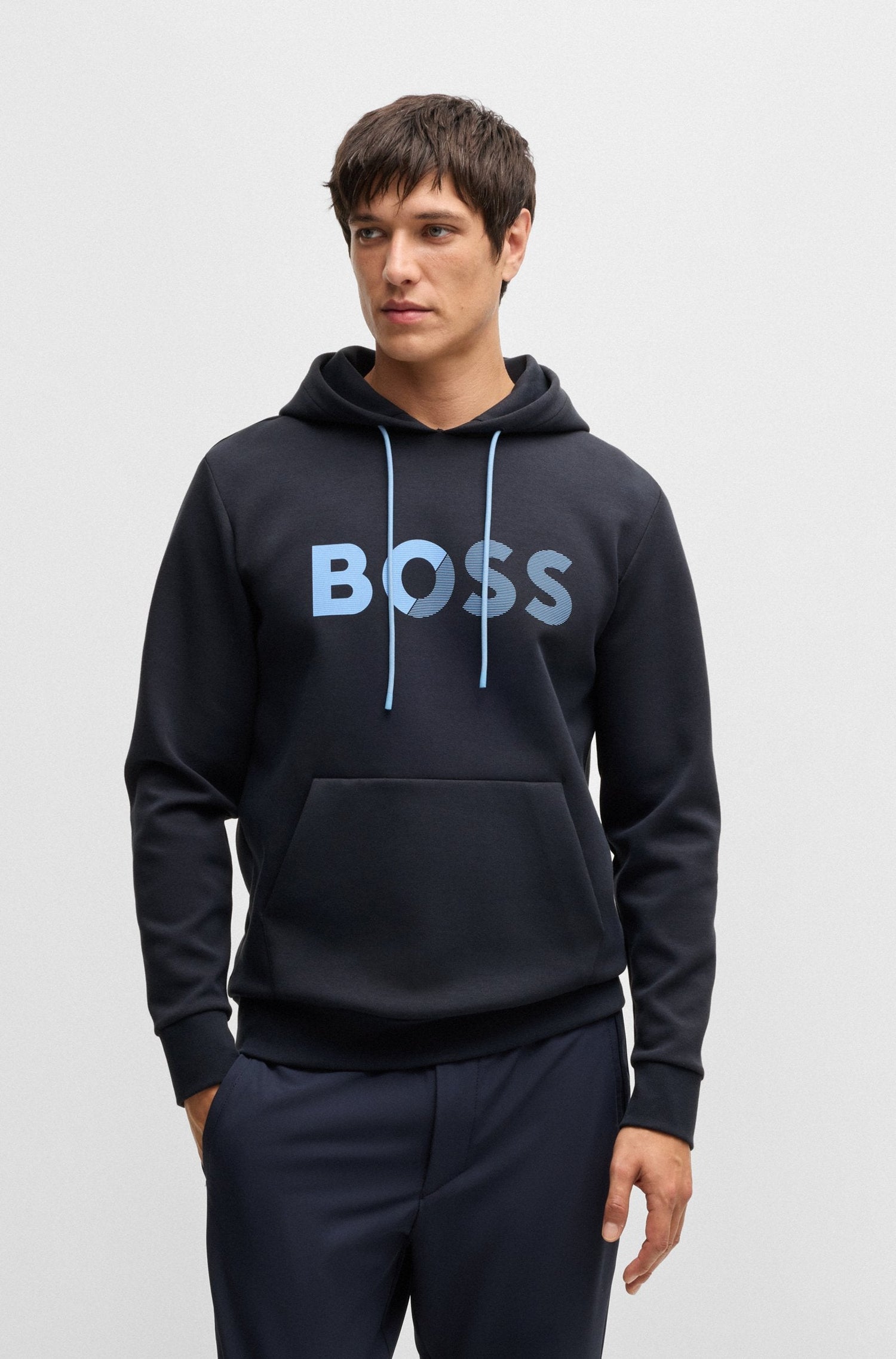 Boss Soody Tape Logo Hoodie - Navy by Denim Exchange