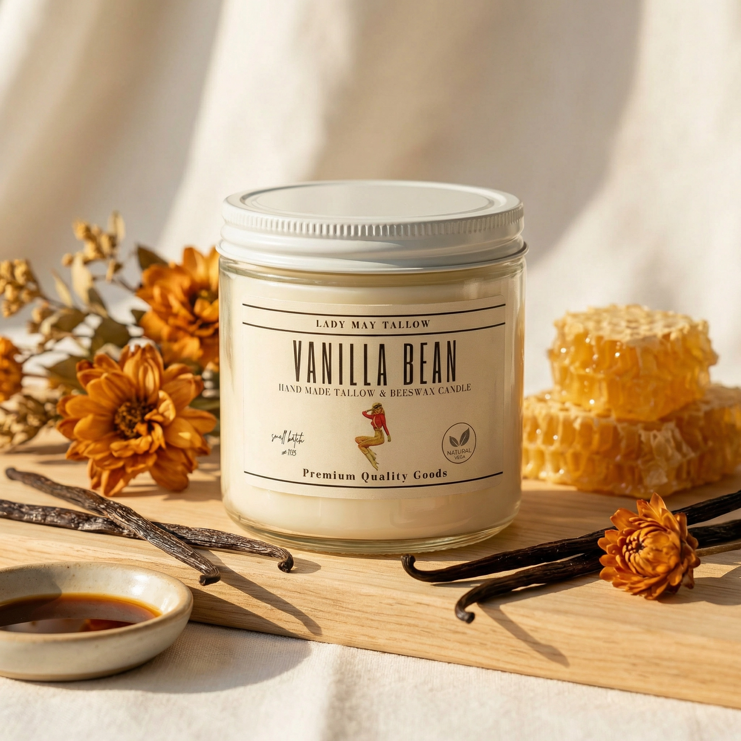 Lady May Tallow "Classic" Tallow &amp; Beeswax Candle 16oz | 7 Natural Scents | Non-Toxic Clean Burning by Lady May Tallow