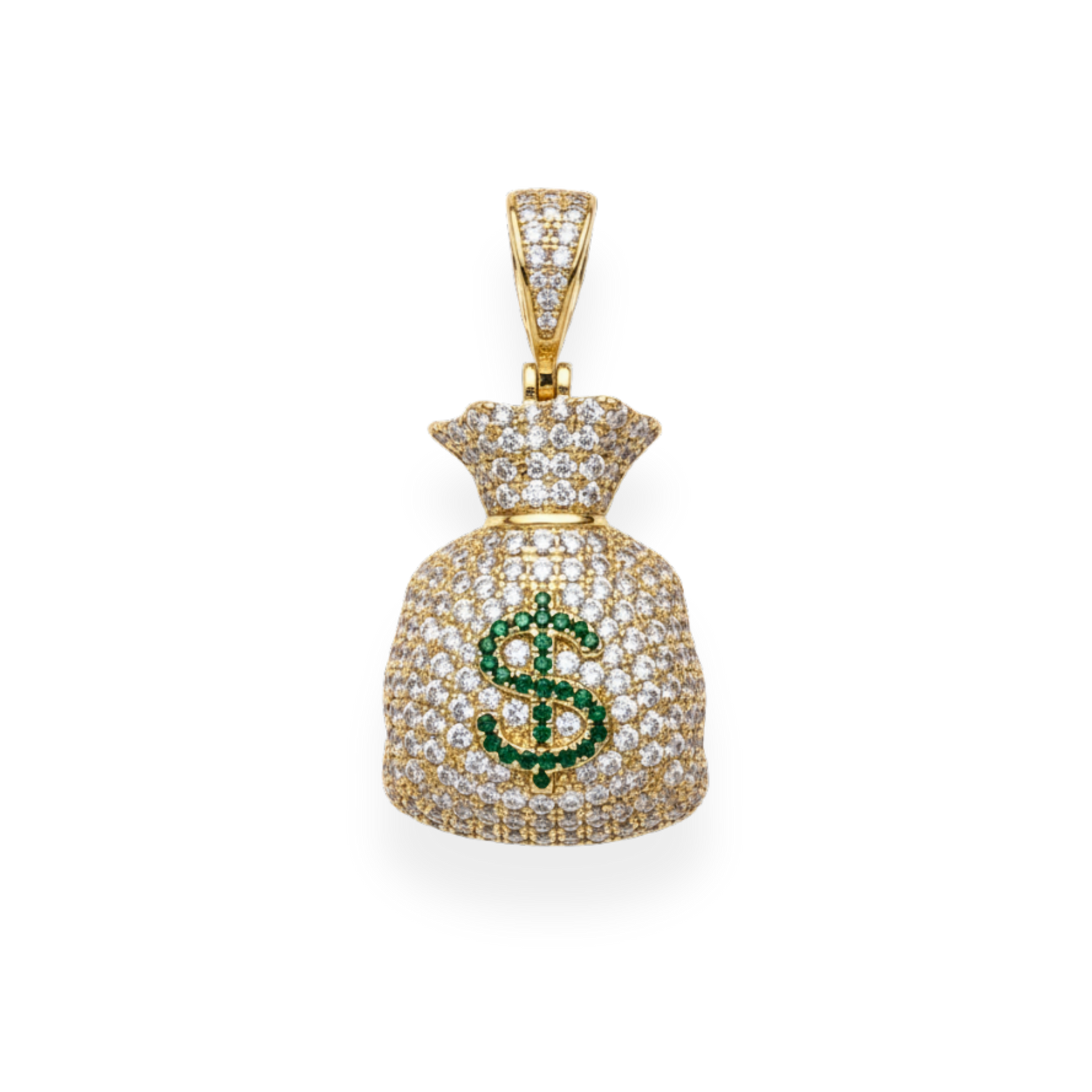 925 Silver Gold Plated Money Bag Dollar Sign Iced Pendant Emoji CZ Hip Hop