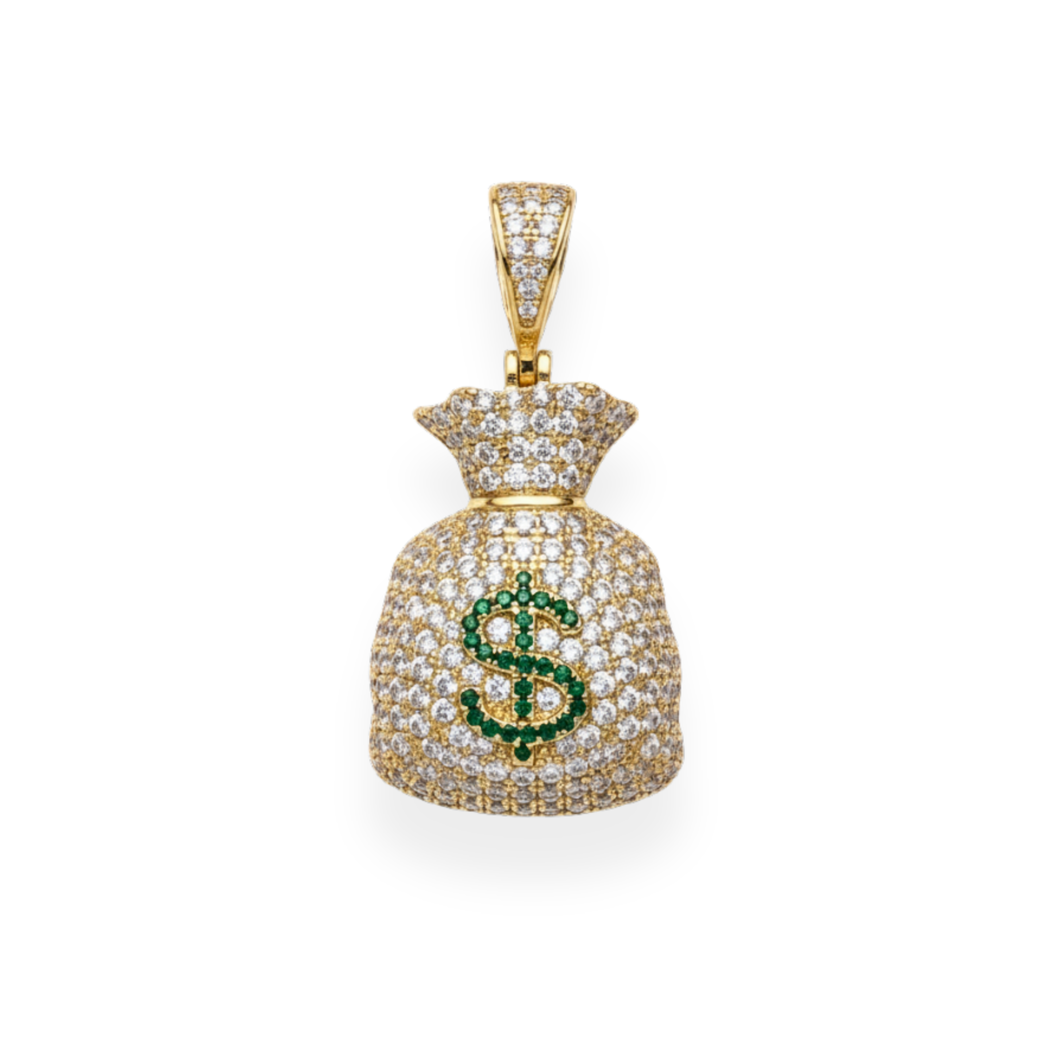 925 Silver Gold Plated Money Bag Dollar Sign Iced Pendant Emoji CZ Hip Hop