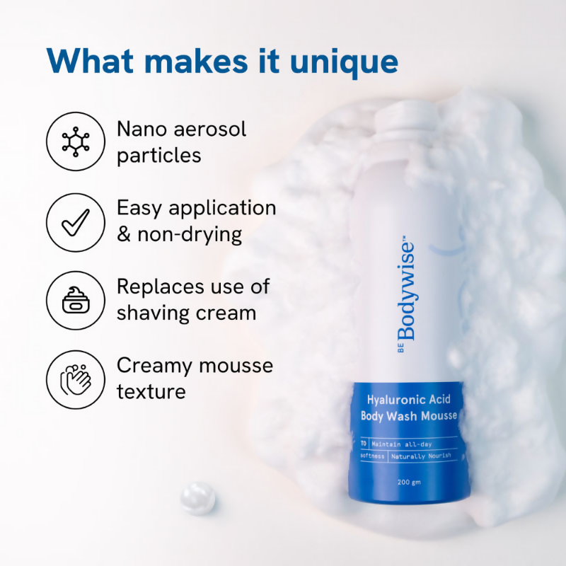 BeBodywise 1% Hyaluronic Acid Body Wash Mousse for Dull &amp; Dehydrated Skin