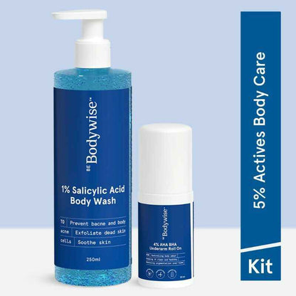 BeBodywise 1% Salicylic Acid Body Wash &amp; 4% AHA BHA Underarm Roll On - Helps Exfoliate Skin