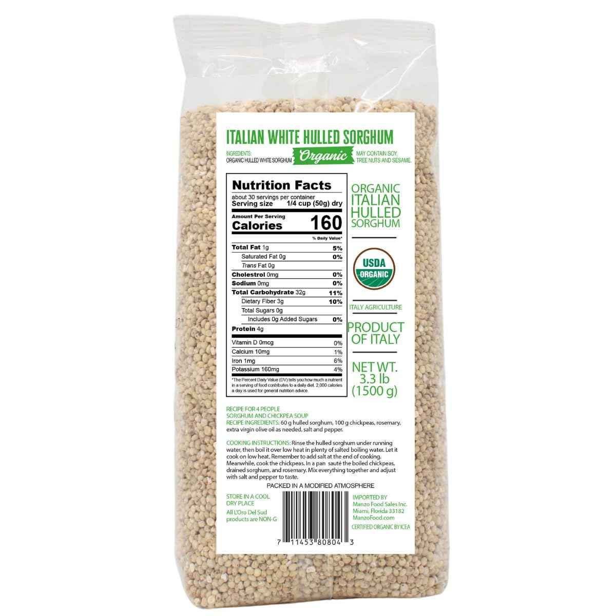 L’Oro Del Sud, Organic Italian White Hulled Sorghum, 52.9 oz (1.5 kg)