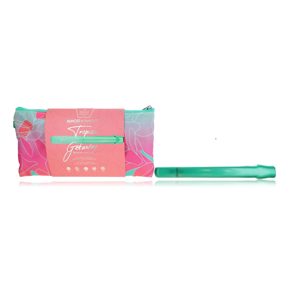 Tropico Getaway by Almost Famous Tourmaline-Cermaic Flat Iron With Travel Bag - Watermellow by Avera Group
