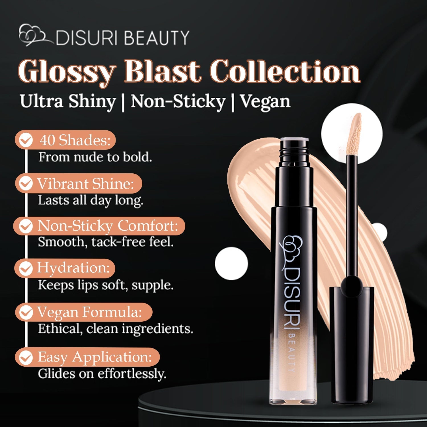 DISURI Beauty Glossy Blast Lip Gloss - Frosted Cake (M46)