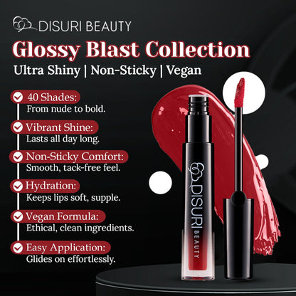 DISURI Beauty Glossy Blast Lip Gloss - Forbidden Red