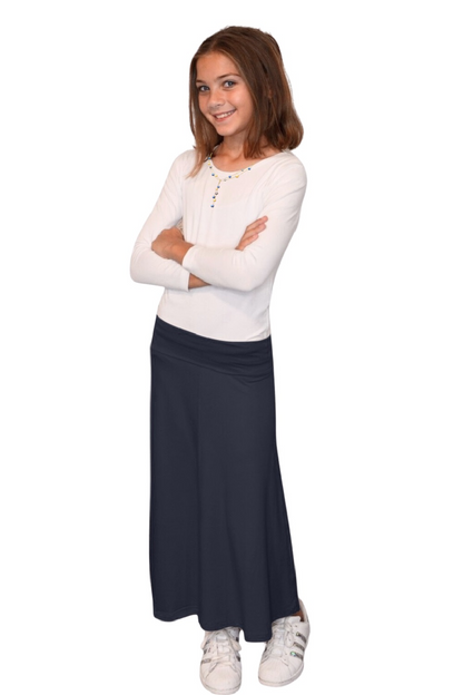 Girls Sleek A-Line Maxi Skirt with Adjustable Waist by Kosher Casual USA