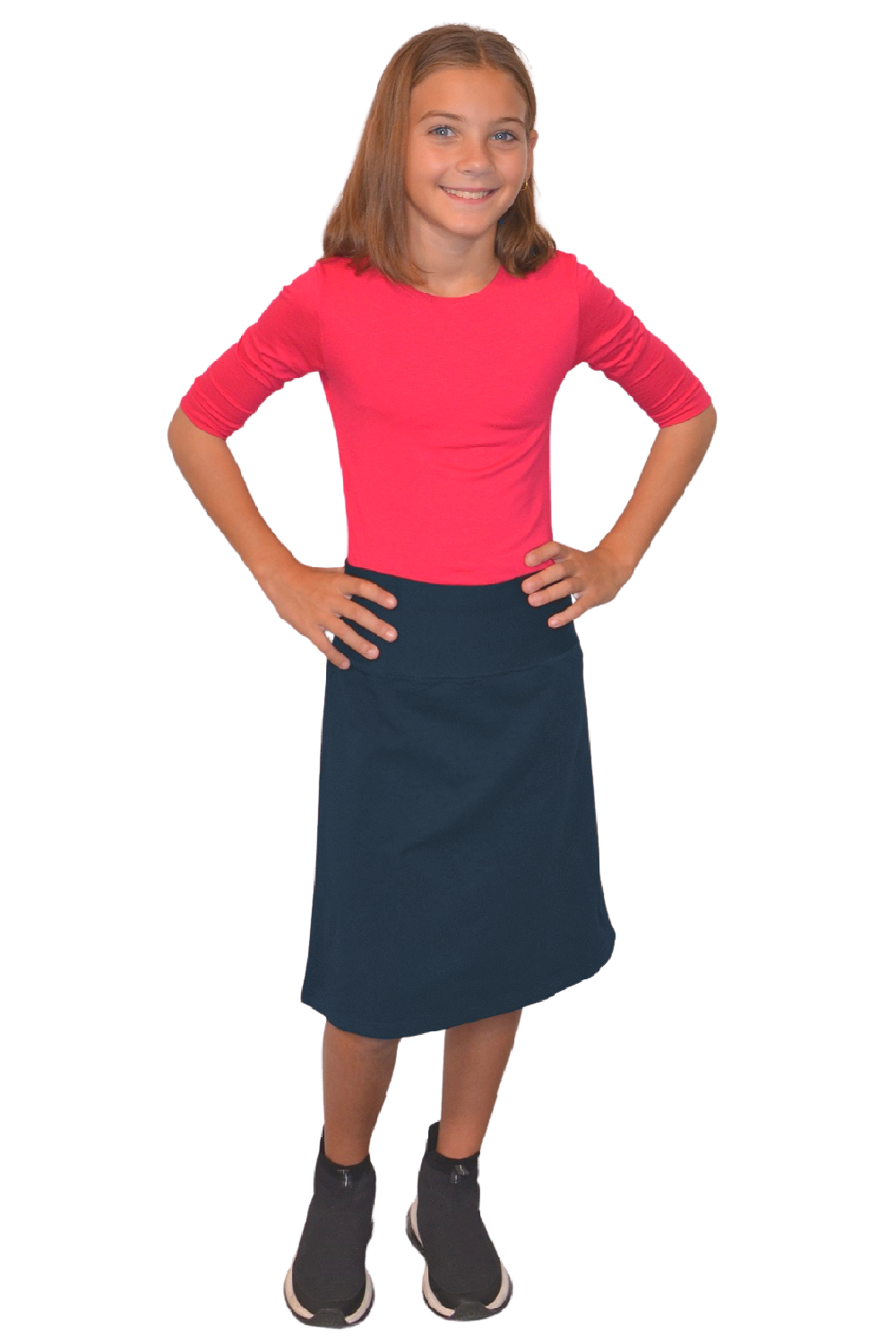 Girls Sporty A-Line Stretch Cotton Spandex Skirt – Knee Length by Kosher Casual USA