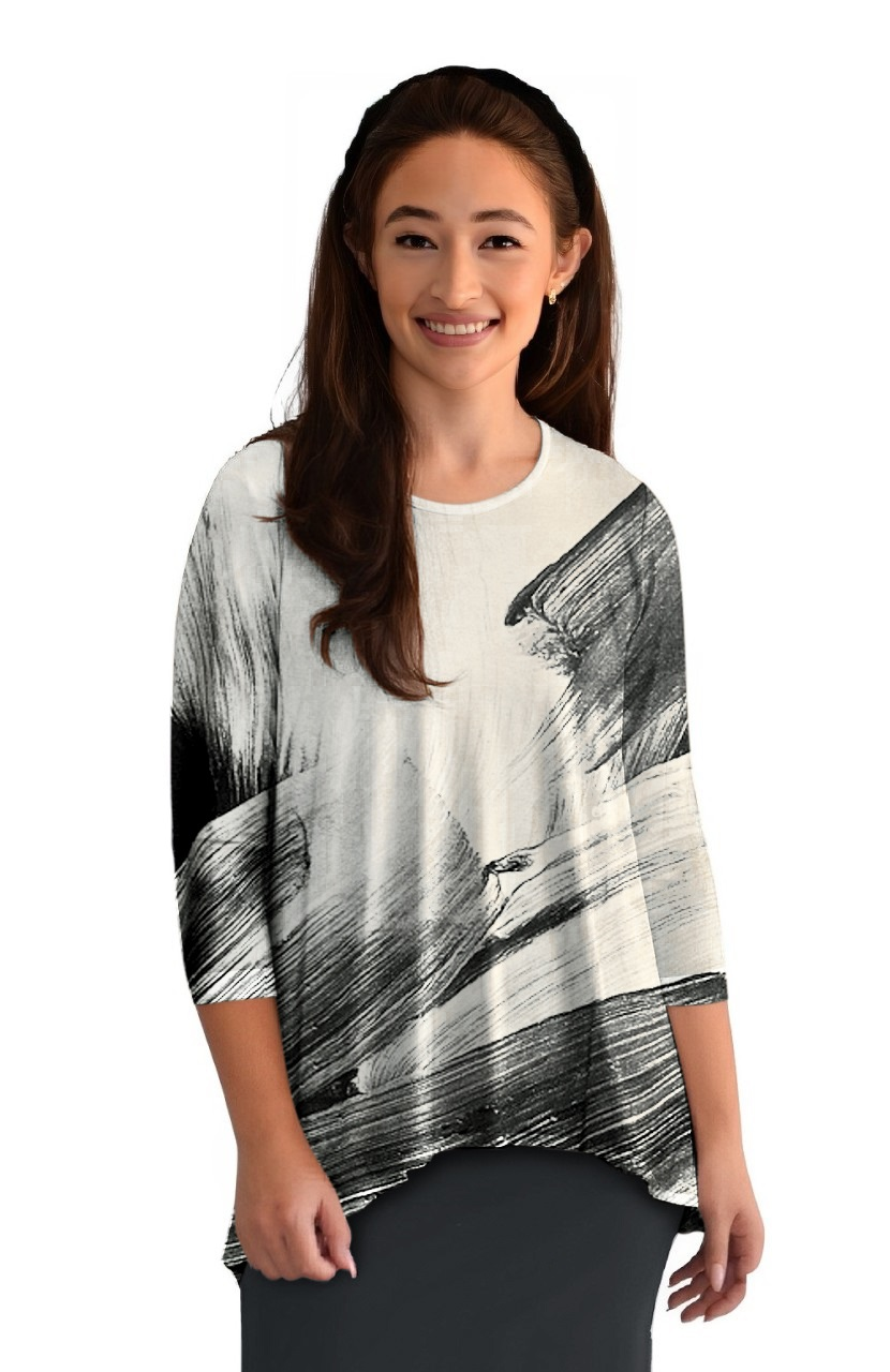Hi-Lo Flowing 3/4 Sleeve Modest Tunic Top by Kosher Casual USA