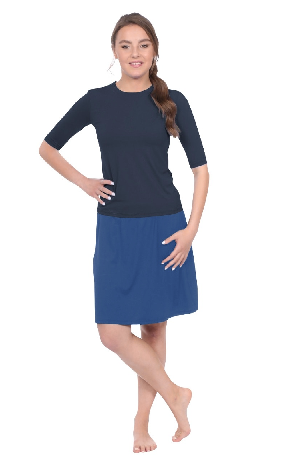 Knee-Length Swim/Sport Skirt with Attached Shorts, Pocket and UPF 50+ Protection by Kosher Casual USA