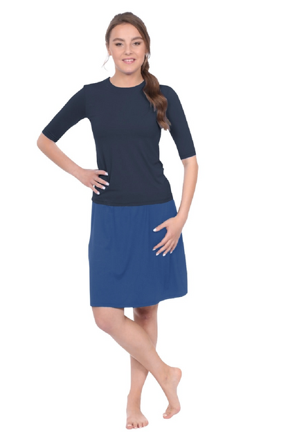 Knee-Length Swim/Sport Skirt with Attached Shorts, Pocket and UPF 50+ Protection by Kosher Casual USA