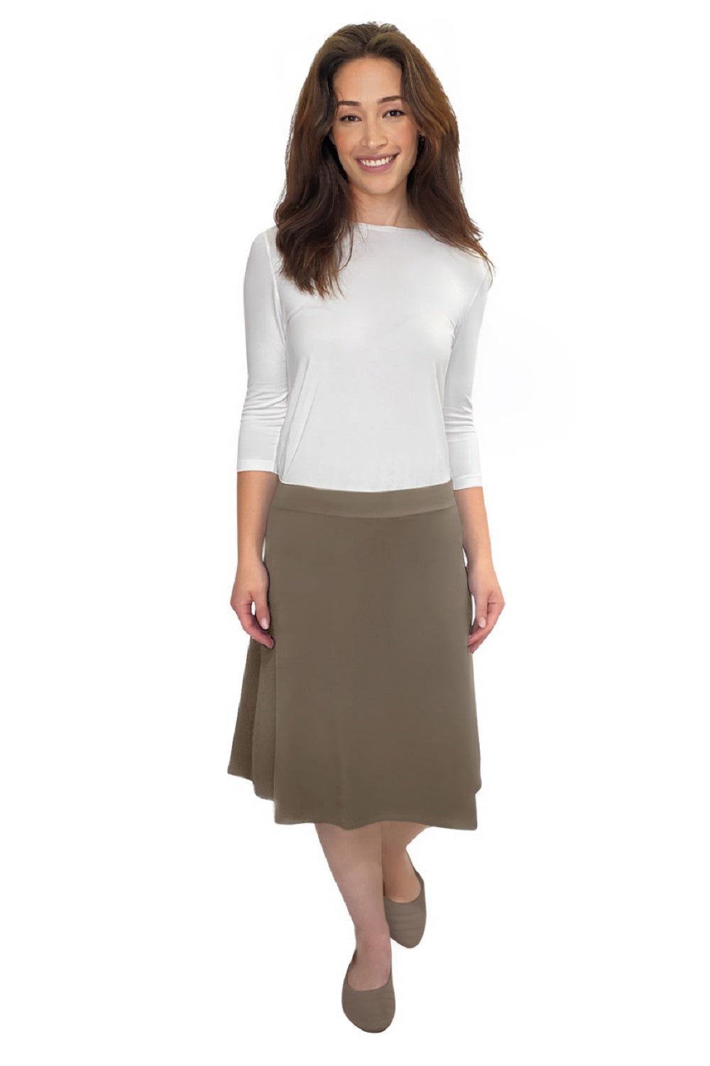 Classic A-Line Knee Length Cotton Stretch Skirt - Modest Everyday Comfort by Kosher Casual USA