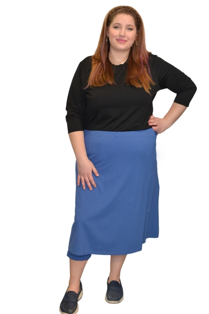 Plus Size Modest Swim and Sports Midi Skirt with Attached Leggings - UPF 50 Protection by Kosher Casual USA