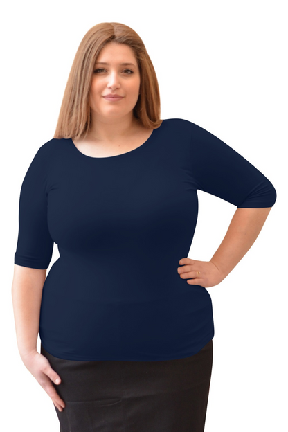 Plus Size Fitted Layering Shell - Modest Round Neck with Elbow Sleeves by Kosher Casual USA