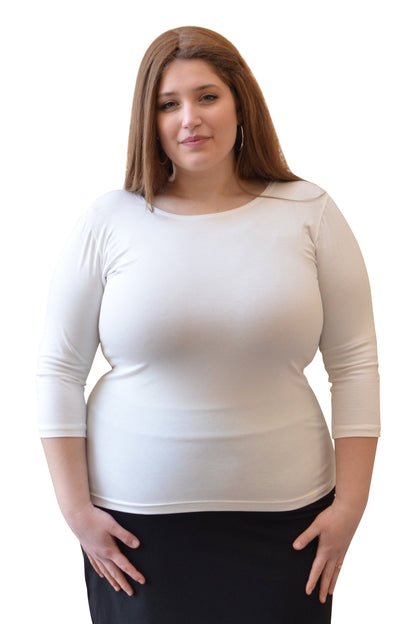 Plus Size Womens 3/4 Sleeve Layering Top - Modest Boat-neck Opening by Kosher Casual USA