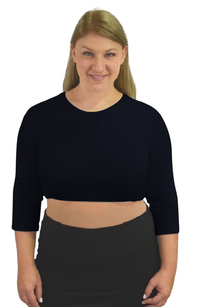 3/4 Sleeve Cropped Layering Shell in Viscose Spandex - Women&