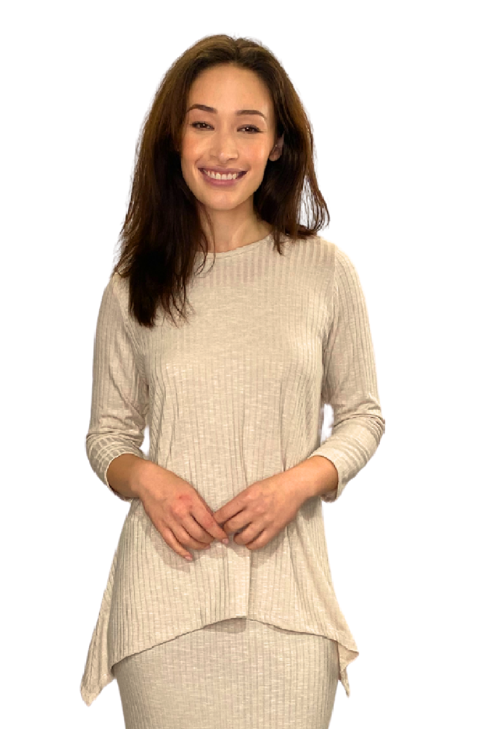 Popular Wide-Ribbed Handkerchief Hem Tunic with 3/4 Sleeves by Kosher Casual USA