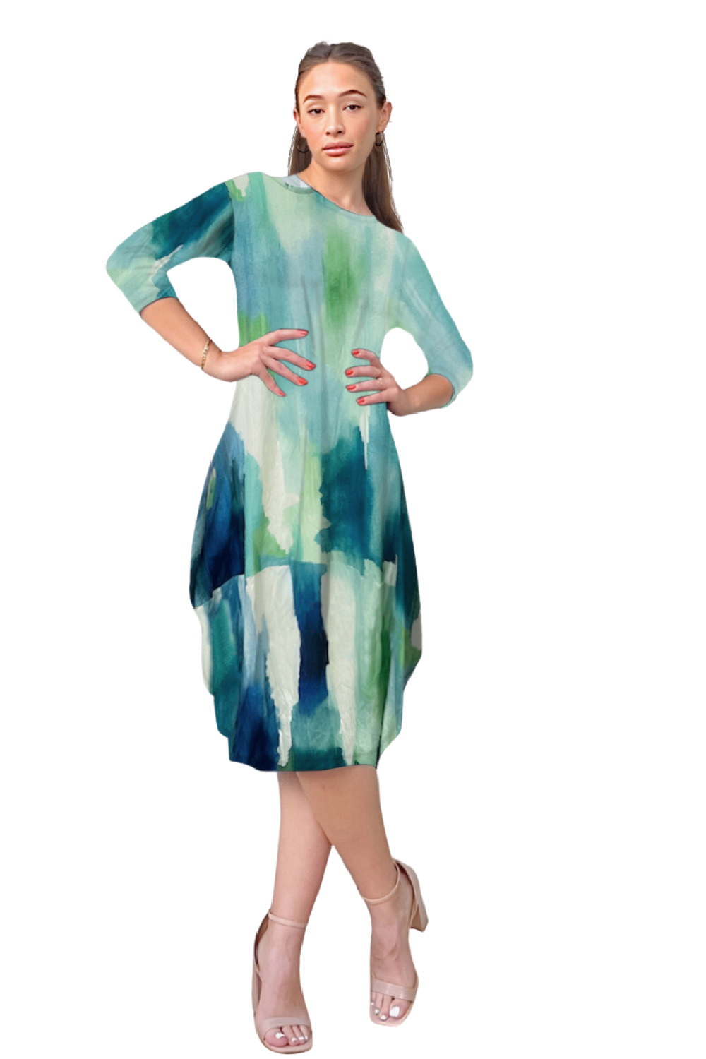 3/4 Sleeve Tulip Cocoon Dress - Mid-Calf Length with Pockets by Kosher Casual USA