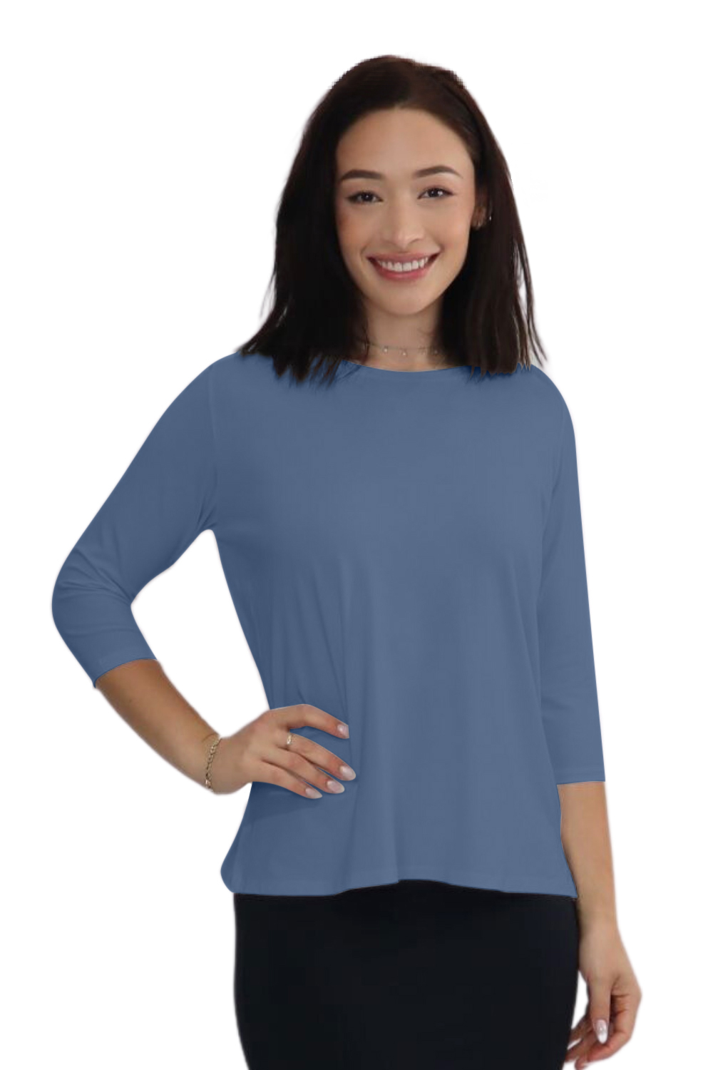 Modest Relaxed Fit 3/4 Sleeve T-Shirt with Side Slits by Kosher Casual USA