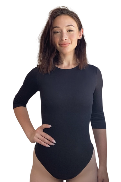 Modest 3/4 Sleeve High Neckline Bodysuit Shell - Snap Closure Layering Top by Kosher Casual USA