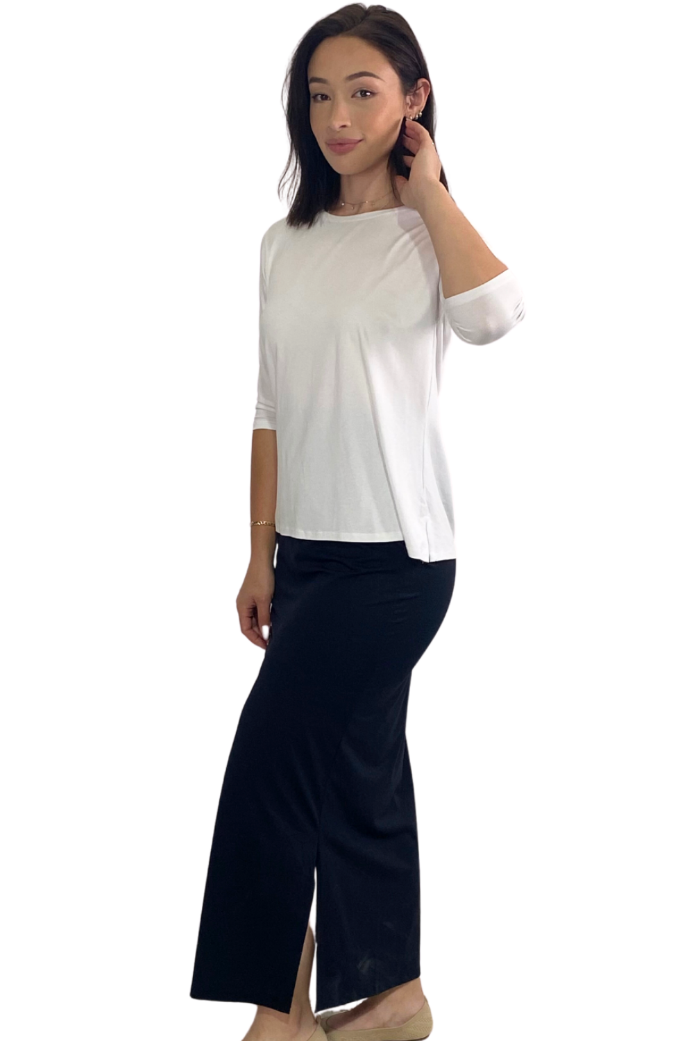 Long Super Stretchy Fitted Maxi Skirt with Side Slits by Kosher Casual USA