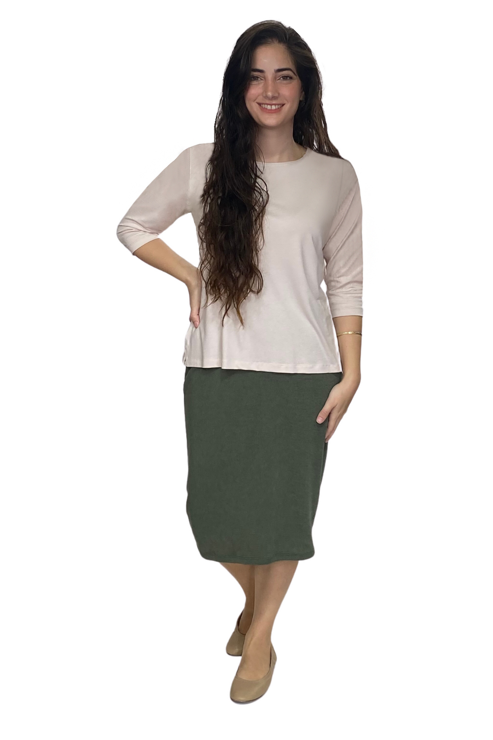 Soft Sweater Knit Mid-Calf Pencil Skirt by Kosher Casual USA