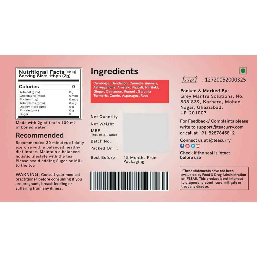 Teacurry Thigh Fat Tea (1 Month Pack, 30 Tea Bags) - Helps to reduce Thigh Fat for both Men &amp; Women