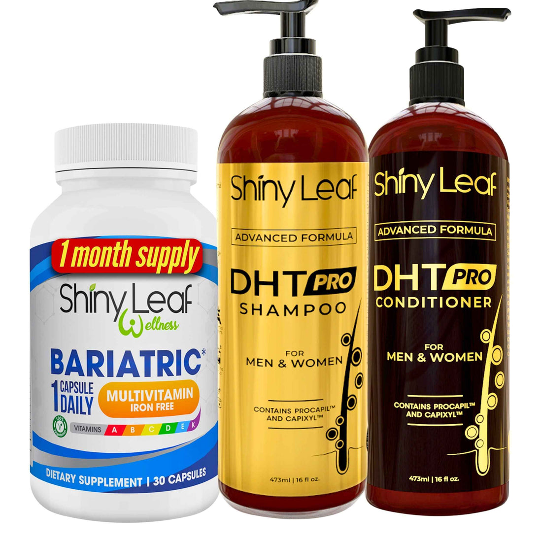 Bariatric Multivitamin Iron Free With DHT Pro Shampoo and Conditioner Hair Care Bundle