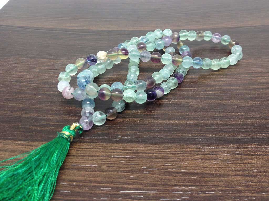 Natural Multi Fluorite Gemstone Mala, 108 Prayer Bead Mala.  DestGlow