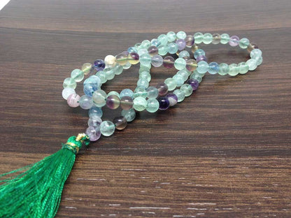 Natural Multi Fluorite Gemstone Mala, 108 Prayer Bead Mala.  DestGlow